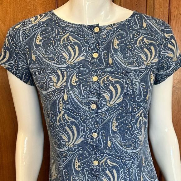 Vintage Liz Wear Dress 90’s Y2K Blue Paisley Floral Button Front Maxi Size 6P - Picture 1 of 11